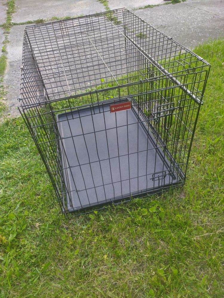 Black Medium Folding Dog Cage Kennel Doghouse 2 Doors