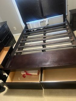 Dark Wood Bed Frame with Storage Drawers