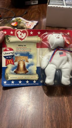 unopened "American Trio" set (Libearty the Bear, Lefty the Donkey, and Righty the Elephant) from the 2000 McDonald's Ty Teenie Beanie Babie