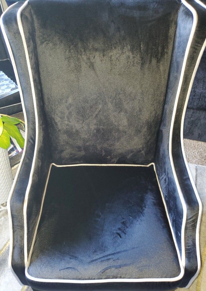 Two Black Velvet Wingback Chairs