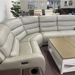 Furniture- 4 Pc Zero Gravity Real Leather Sectional With 3 Power Recliners- Blairesville