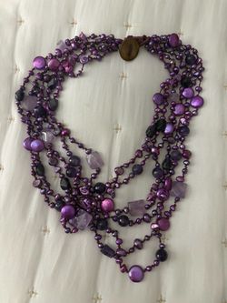 Purple Multi-Strand Beaded Statement Necklace