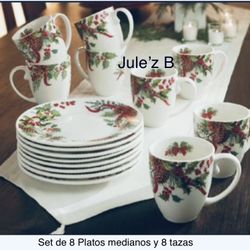 Princess House Set De 8 Tazas Y 8 Platos Navideños Nuevos En Sus Cajas , No Se Venden Por Separado 