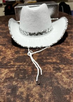 White Cowboy Hat with Silver Sequin Trim
