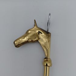 Vintage Brass Shoe Horn With Horse Head Handle Made In England With Original Sticker