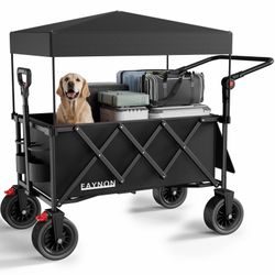 3 in 1 Collapsible Wagon with 300lbs Weight Capacity,150L Heavy Duty Utility Cart with Removable Canopy,with Big All-Terrain Beach Wheels & Drink Hold