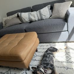 West Elm Dennes Ottoman – Tan Charme Leather (Walnut Legs)