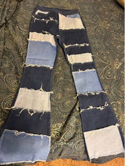 Distressed patch work jeans
