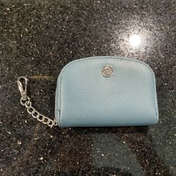 ANNE KLEIN Curved Card Case Turquoise With Gold Tone Chain Latch