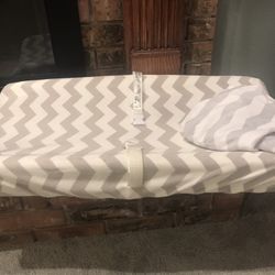 Diaper Changing Pad And 2 Grey/white Chevron Covers