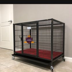 Dog Pet Cage Size 37” Inch Medium With Plastic Grid Tray And Wheels New In Box 📦 