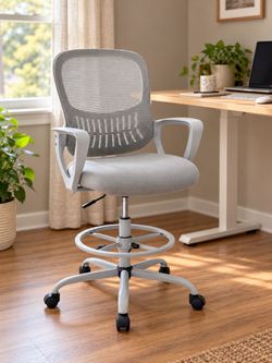 Gray Adjustable Office Chair with Footrest