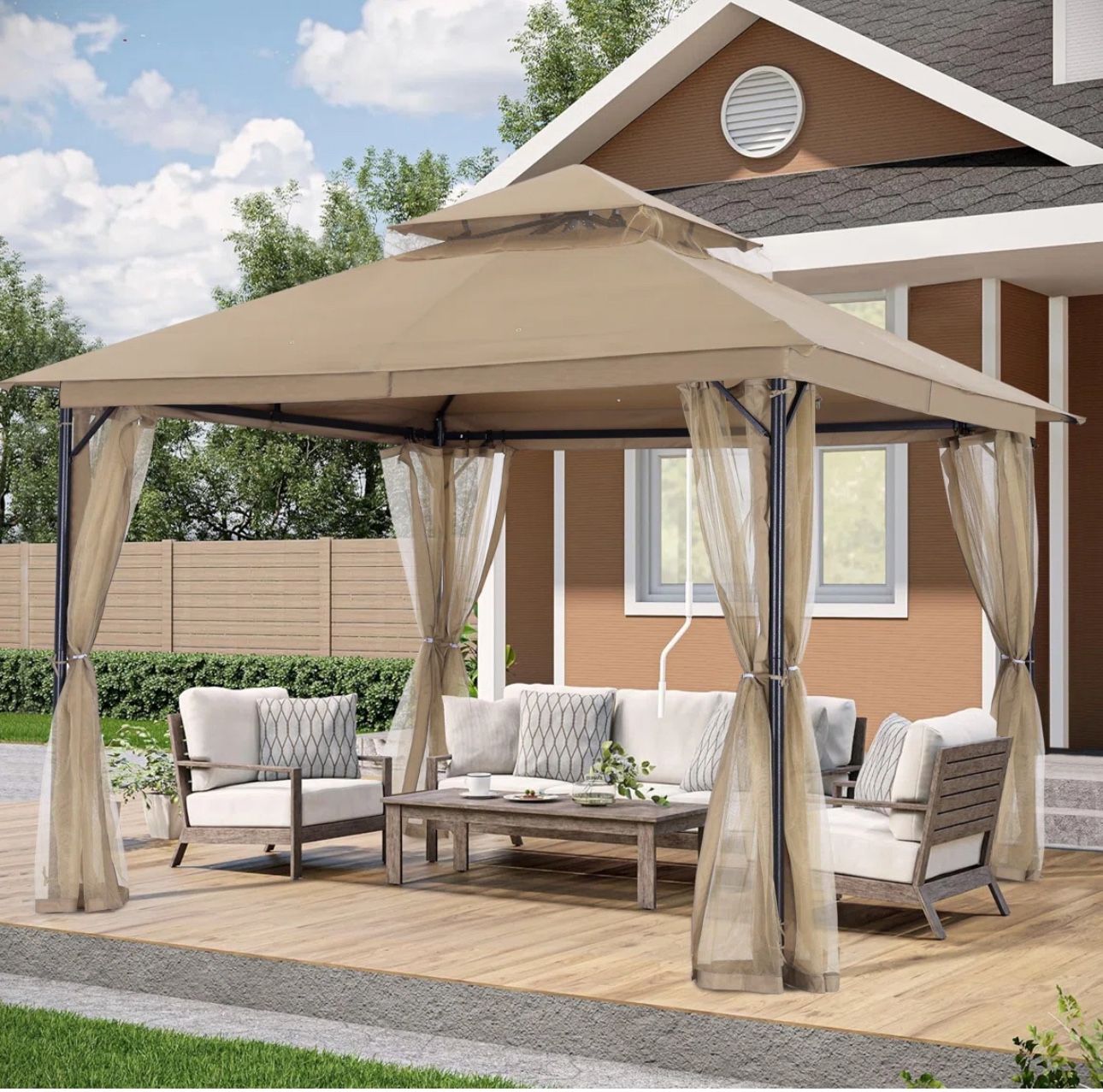 NIB 12’x10’  Steel Patio Gazebo With Soft Top And Mosquito Netting