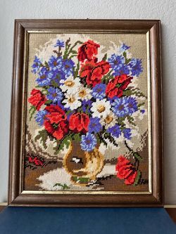 Vintage Floral Needlepoint Wall Art