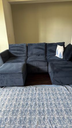 Dark Blue Sectional Sofa with Chaise with spacious storage