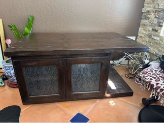 Dark solid Wood console with stylish glass doors