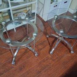2 Silver & Glass Side Tables 