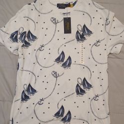 Ralph Lauren White and Blue Nautical Short Sleeve Tee Size Medium NWT