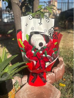 Snoopy graduation bouquet 💐 with tulips 🌷 and Lillie