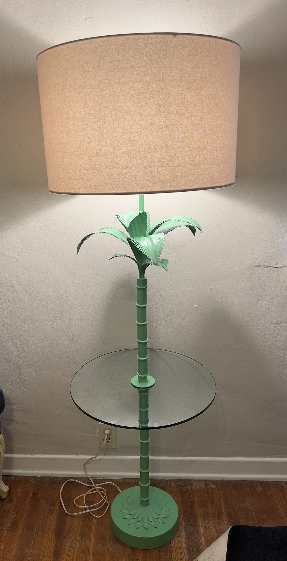 Hollywood Regency Tole Antique Mid century Green Palm Tree Lamp Table