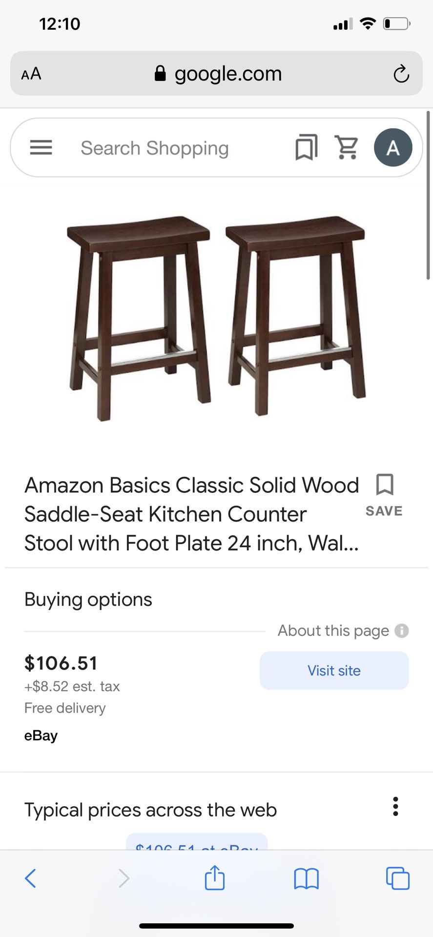 Amazon Basics Classic Solid Wood Saddle-Seat Kitchen Counter Stool with Foot Plate 24 inch