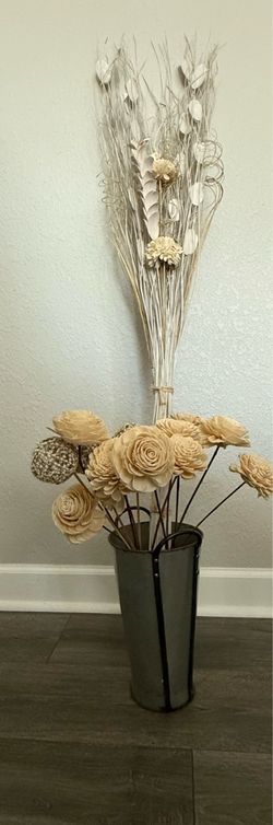 Dried Floral Arrangement with Metal Vase