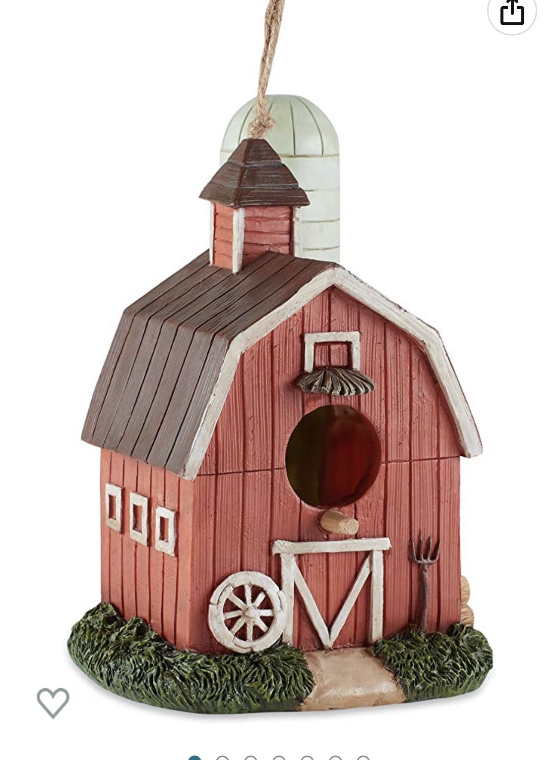 The birdhouse weighs 1.7 lbs. and measures 6.25x6.75x8.75 inches - perfect for a pair of nesting birds! Made from polyresin and hand painted to create