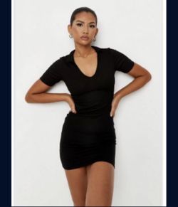 Black Ribbed Collared Mini Dress