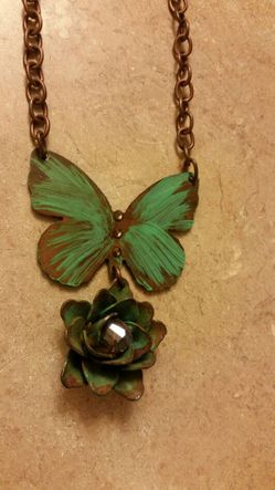 nBeautiful vintage butterfly necklace with rose hanging