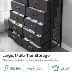 Dresser for Bedroom, Fabric Dresser with 10 Drawers, Storage Organizer Unit with Fabric Drawers, Chest of Drawers, Steel Frame, for Livi