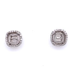 Semi-Mount Earrings For (6.5 mm Round) With 0.26 TCW Accents In 14k White Gold