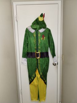 Mens The Elf Costume One Piece Pajamas Movie Will Ferrell Hood Size Large EUC