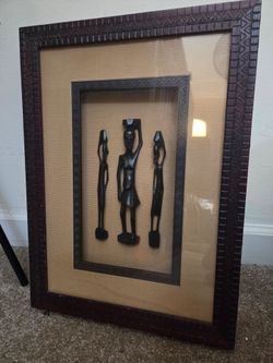 "Vintage South African 3-in-1 Ebony Wood Figure Wall Art"