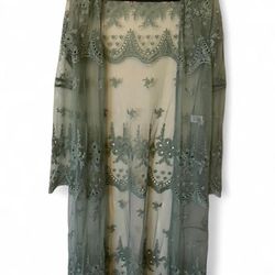 Green and pink lace kimono cardigan