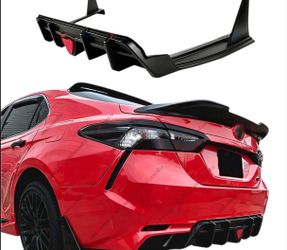 For 2018-24 Toyota Camry SE XSE Gloss Black Rear Bumper Diffuser Lip W/Led Light