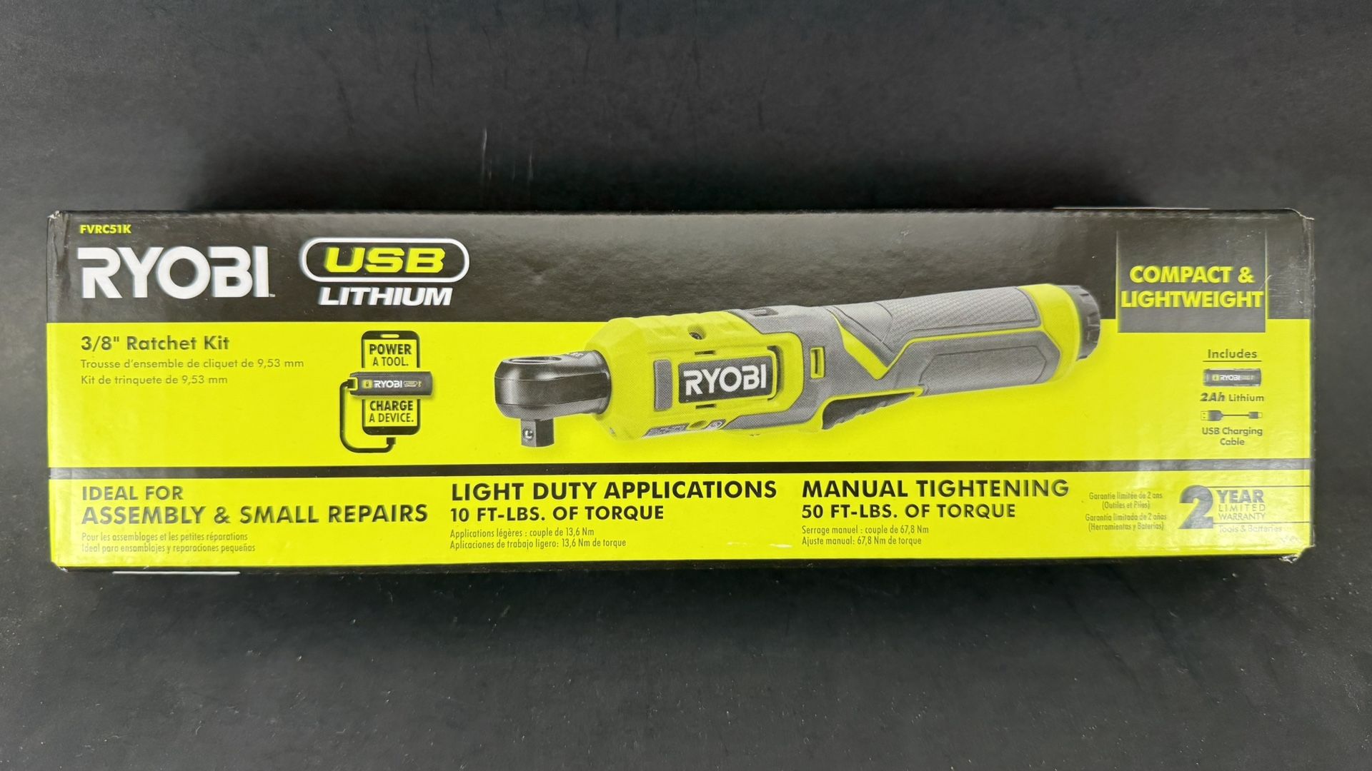 Ryobi 3/8 Electric Ratchet Kit With Battery and Charging Cable - Brand New
