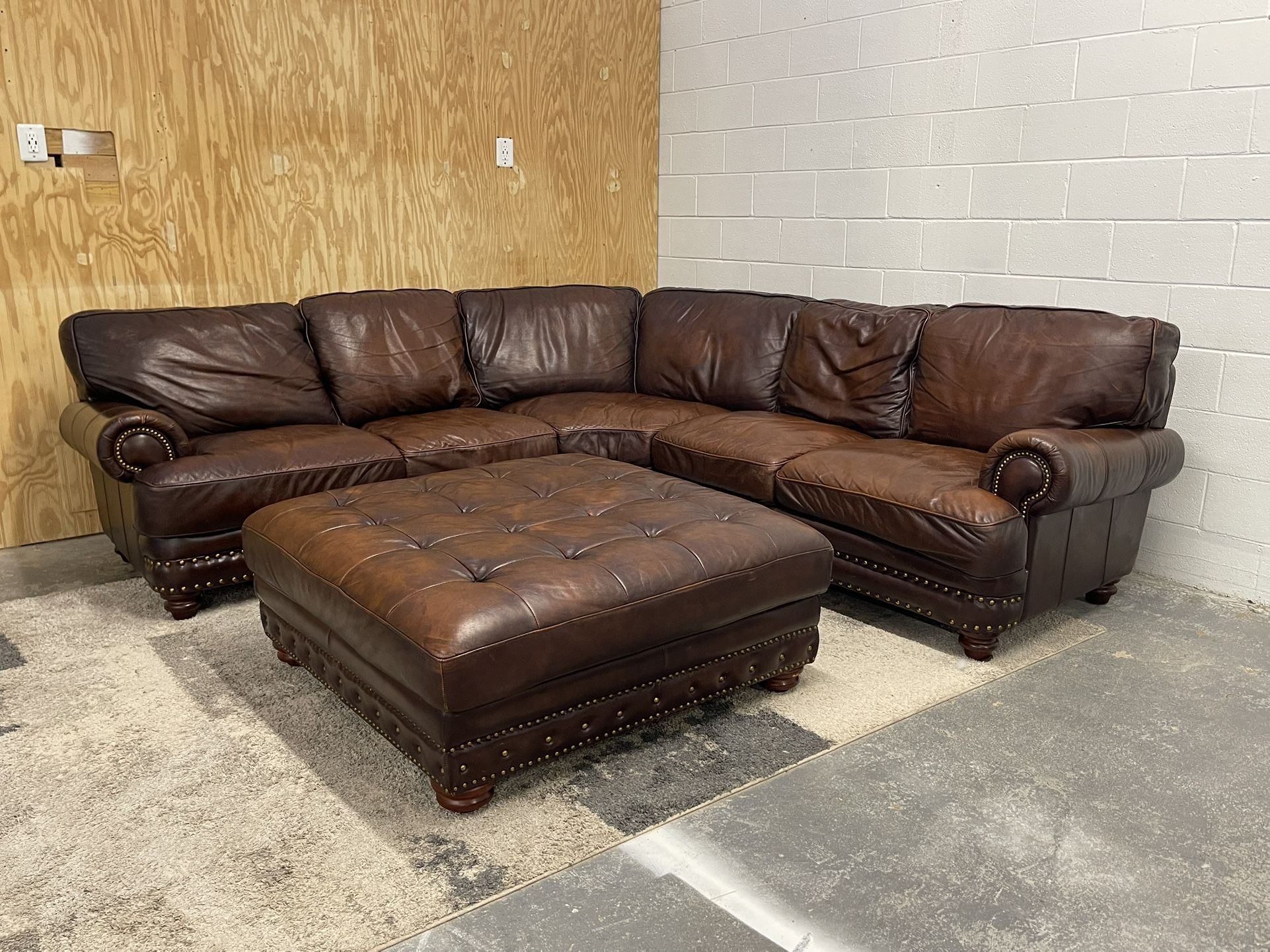 Genuine Leather Sectional & Ottoman