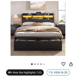 Full Size Bed Frame with Wood Headboard New 