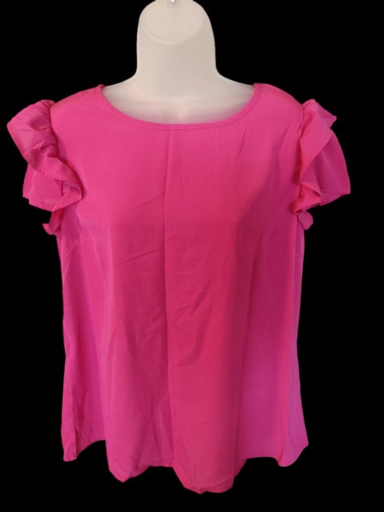 Pink Ruffle Sleeve Women's Top SHEIN CURVE 0XL (12)