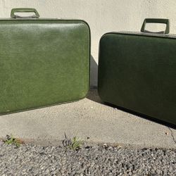 2 Vintage green suitcases 