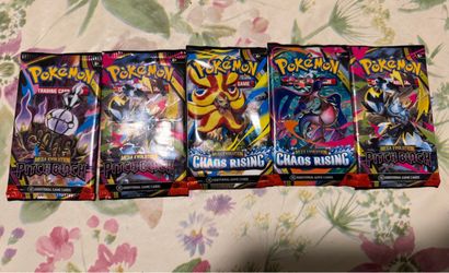 Pokémon Mega Evolution Booster Packs – 5 Sealed Packs (Pitch Black & Chaos Rising)