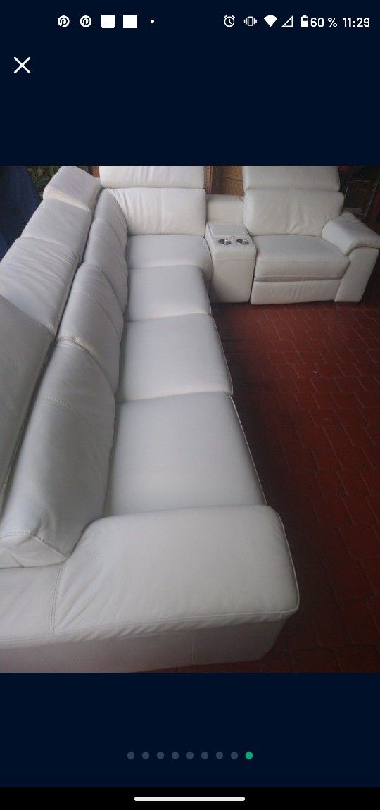 SECTIONAL GENUINE 100% LEATHER RECLINER ELECTRIC WHITE COLOR.. DELIVERY SERVICE AVAILABLE π₯β
π