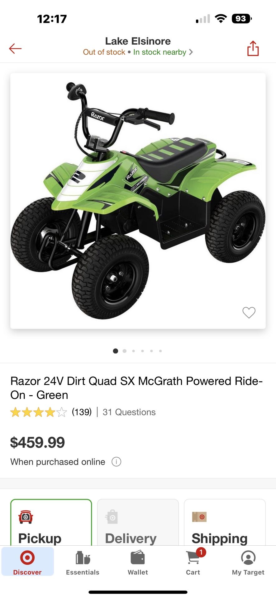 Razor 24V Dirt Quad SX McGrath Powered RideOn Green for Sale in