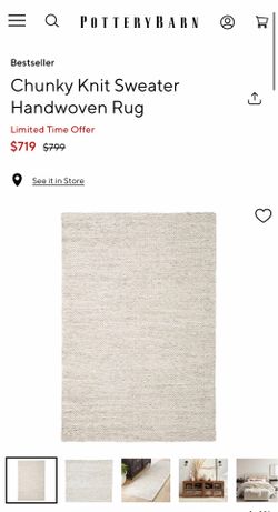 Pottery Barn Chunky Knot Sweater Handwoven Rug 6x9 in Heathered Oatmeal