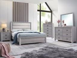 New 5 Piece Bedroom Set. Grey Padded Headboard. Free Delivery!