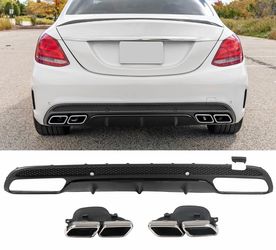 15-21 Benz C-Class C300 C400 C63 Style Rear Diffuser + Silver Exhaust Tips
