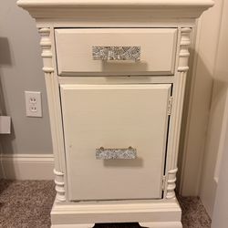 White Nightstand / Side Table with Drawer + Cabinet
