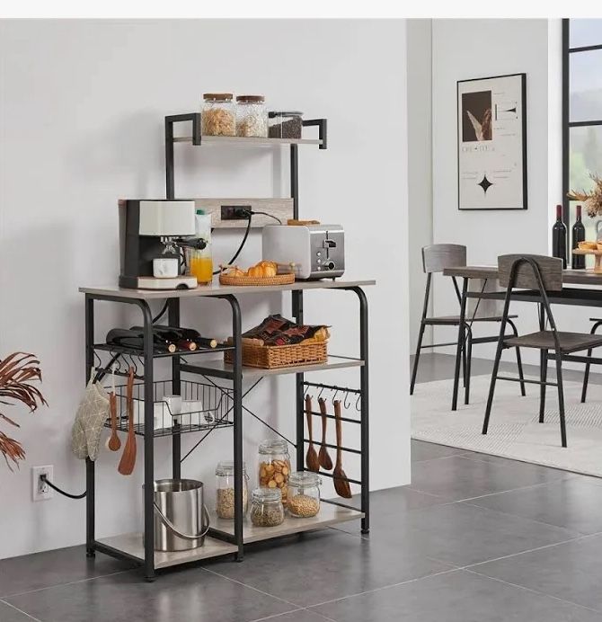 Gray Bakers rack with power outlets new