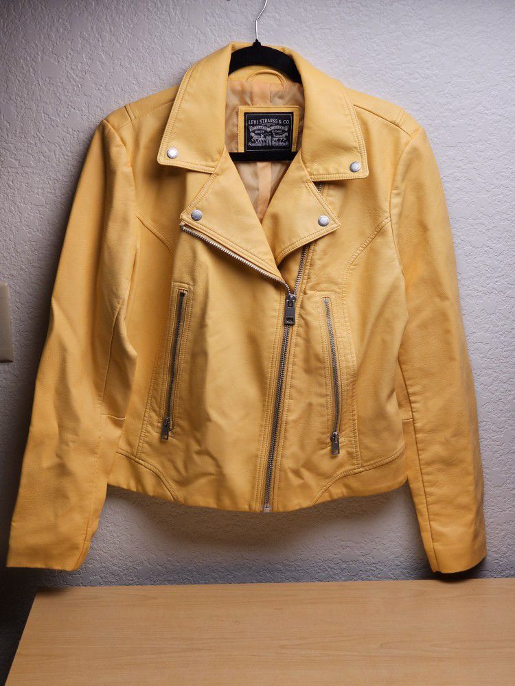 Levi Strauss Faux Leather Women’s Moto Jacket Motorcycle Yellow Large