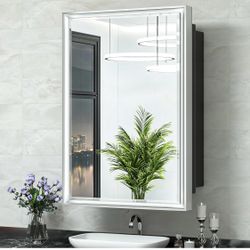 TokeShimi 24x36 Recessed Medicine Cabinet with Mirror Wall Mounted, Metal Beveled Mirror with Storax